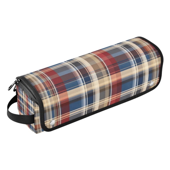 Hair Tools Storage with Heat Resistant Mat- Red Checkered Pattern Printed Curling Iron Travel Bag/Flat Iron Case for Women
