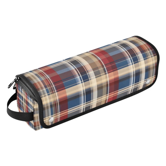 Hair Tools Storage with Heat Resistant Mat- Red Checkered Pattern Printed Curling Iron Travel Bag/Flat Iron Case for Women