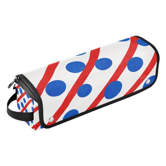 Hair Tools Storage with Heat Resistant Mat- Red and Blue Stripes Print Curling Iron Travel Bag/Flat Iron Case for Women