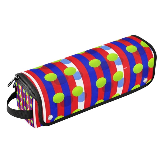 Hair Tools Storage with Heat Resistant Mat- Red and Blue Stripes Printed Curling Iron Travel Bag/Flat Iron Case for Women
