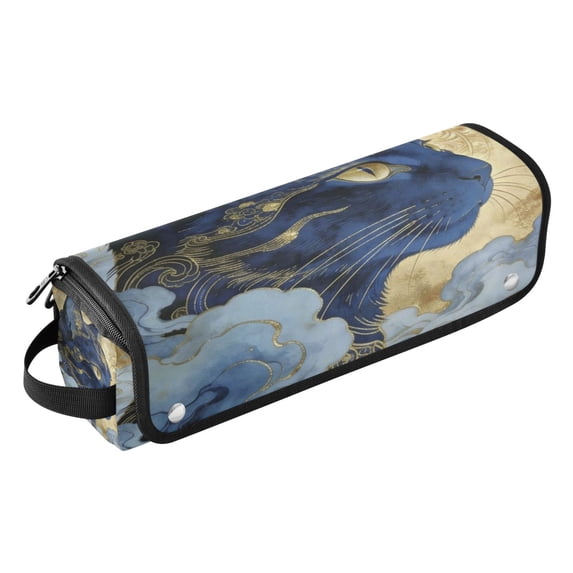 Hair Tools Storage with Heat Resistant Mat- Retro Cat Illustration Printed Curling Iron Travel Bag/Flat Iron Case for Women