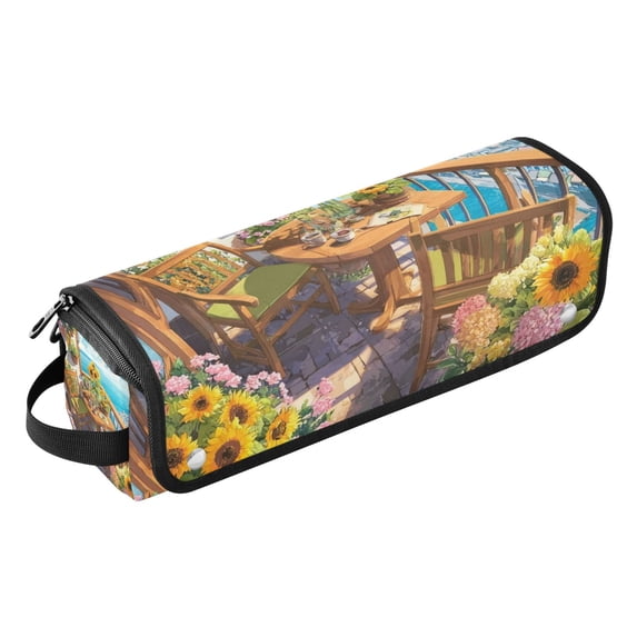 Hair Tools Storage with Heat Resistant Mat- Seaside Pattern Printed Curling Iron Travel Bag/Flat Iron Case for Women