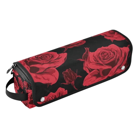 Hair Tools Storage with Heat Resistant Mat- The Perfect Red Rose Pattern Printed Curling Iron Travel Bag/Flat Iron Case for Women