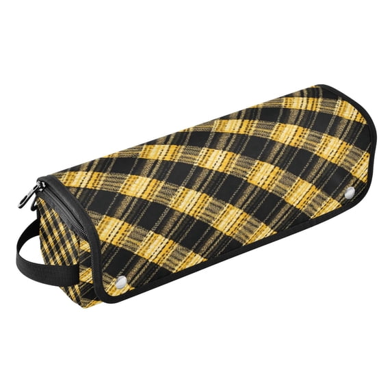 Hair Tools Storage with Heat Resistant Mat- Yellow and Black Printed Curling Iron Travel Bag/Flat Iron Case for Women