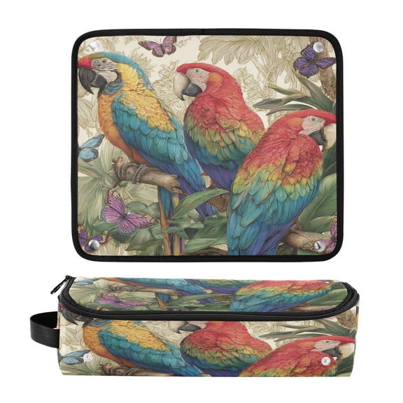 Hair Tools Travel Bag Heat-Resistant Curling Iron Organizer Bag with Detachable Heatproof Mat Travel Storage Case Colorful Beautiful Parrots