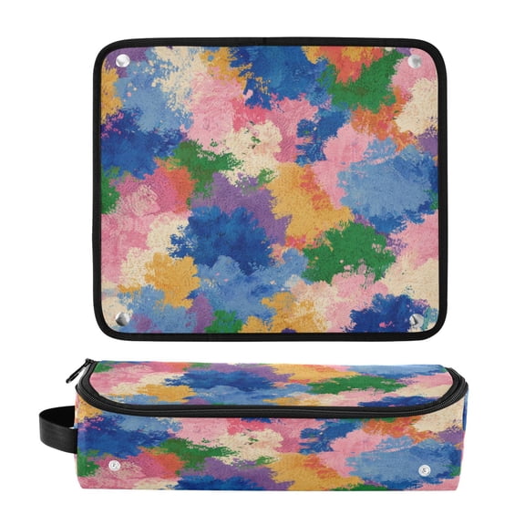 Hair Tools Travel Bag Heat-Resistant Curling Iron Organizer Bag with Detachable Heatproof Mat Travel Storage Case Colorful Splashes and Brushstrokes