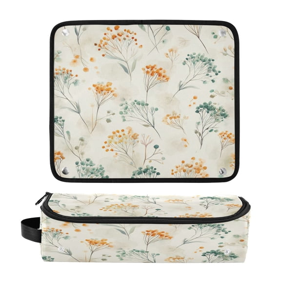 Hair Tools Travel Bag Heat-Resistant Curling Iron Organizer Bag with Detachable Heatproof Mat Travel Storage Case Green and Orange Small Flowers