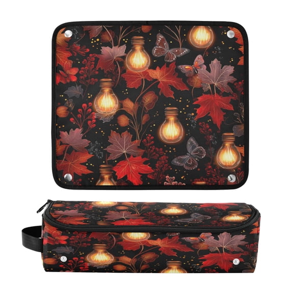 Hair Tools Travel Bag Heat-Resistant Curling Iron Organizer Bag with Detachable Heatproof Mat Travel Storage Case Light Bulbs and Maple Leaves