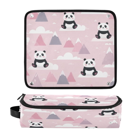 Hair Tools Travel Bag Heat-Resistant Curling Iron Organizer Bag with Detachable Heatproof Mat Travel Storage Case Panda and Clouds Pattern