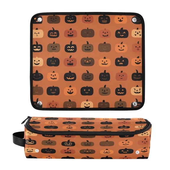 Hair Tools Travel Bag Heat-Resistant Curling Iron Organizer Bag with Detachable Heatproof Mat Travel Storage Case Pumpkin Funny Face Pattern