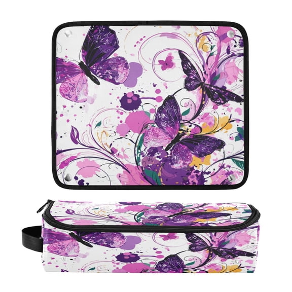 Hair Tools Travel Bag Heat-Resistant Curling Iron Organizer Bag with Detachable Heatproof Mat Travel Storage Case Purple Butterfly