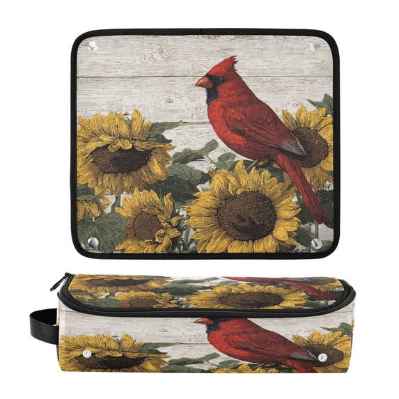 Hair Tools Travel Bag Heat-Resistant Curling Iron Organizer Bag with Detachable Heatproof Mat Travel Storage Case Red Bird Sitting on Sunflower