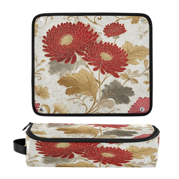 Hair Tools Travel Bag Heat-Resistant Curling Iron Organizer Bag with Detachable Heatproof Mat Travel Storage Case Red Chrysanthemum Pattern