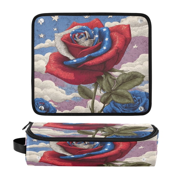Hair Tools Travel Bag Heat-Resistant Curling Iron Organizer Bag with Detachable Heatproof Mat Travel Storage Case Roses and Clouds