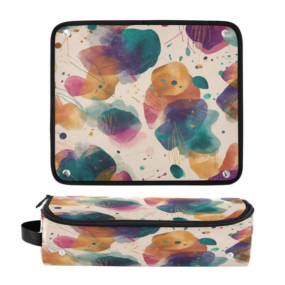 Hair Tools Travel Bag Heat-Resistant Curling Iron Organizer Bag with Detachable Heatproof Mat Travel Storage Case Teal and Orange Abstract Shapes