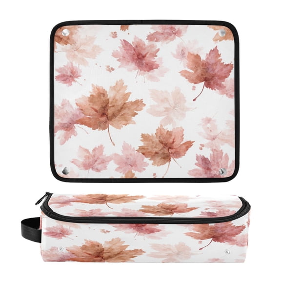 Hair Tools Travel Bag Heat-Resistant Curling Iron Organizer Bag with Detachable Heatproof Mat Travel Storage Case Watercolor Pink Maple Leaves