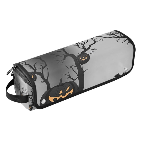 Hair Tools Travel Bag with Removable Heat Resistant Mat for Straighteners, Curling Iron and Haircare Accessories Halloween with Pumpkins and Trees