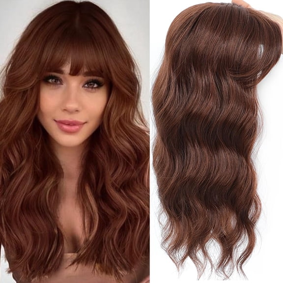 Hair Topper, Big Base 360 3D Hair Toppers for Women with Thinning Crown, 20 Inch Long Curly Wavy Hair Pieces with Middle Part Clip in Bangs for Daily Use Parties