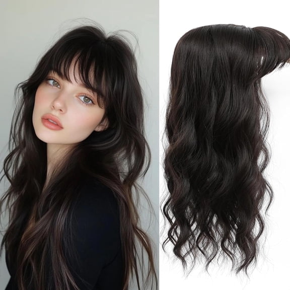 Hair Topper, Big Base 360 3D Hair Toppers for Women with Thinning Crown, 20 Inch Long Curly Wavy Hair Pieces with Middle Part Clip in Bangs for Daily Use Parties
