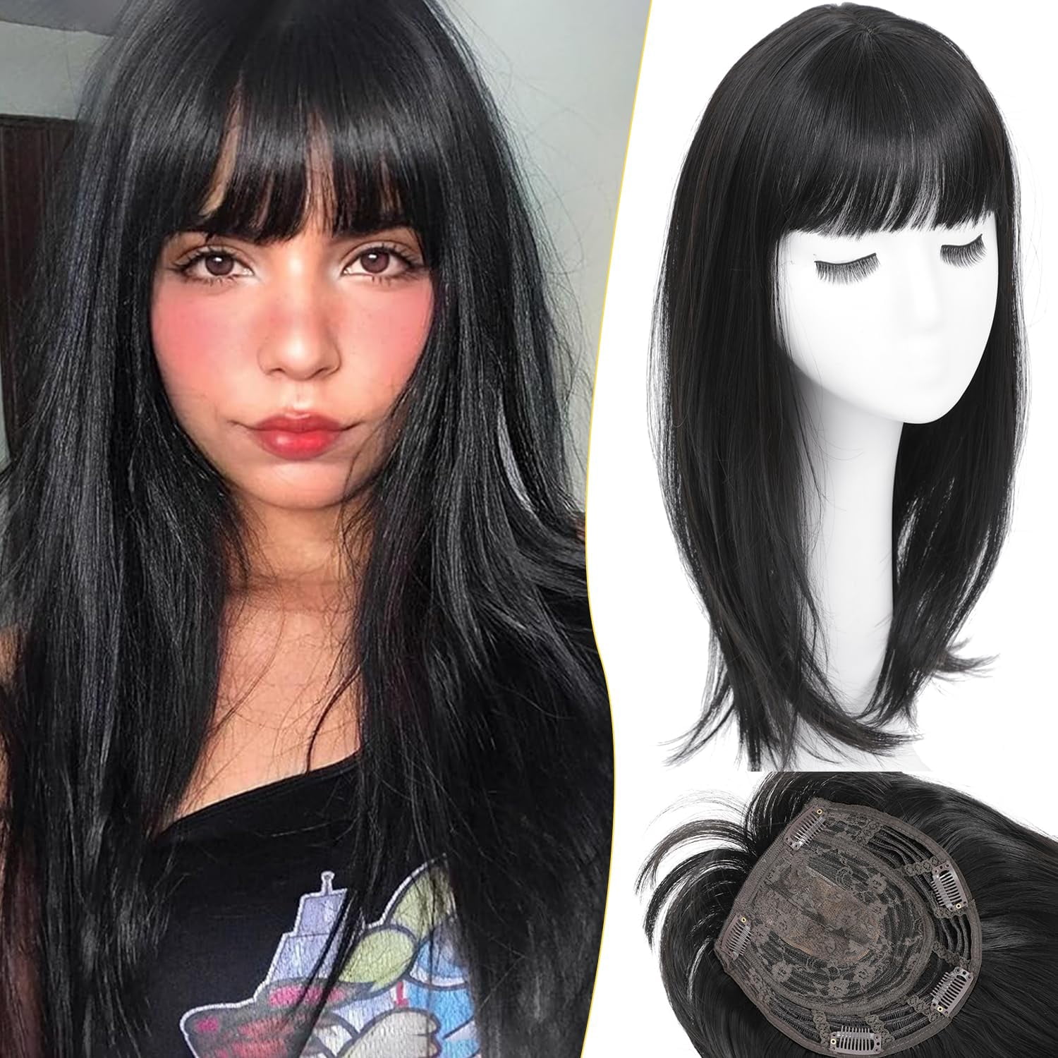 Hair Topper With Bangs 18inch Straight Hair Toppers For Women With ...