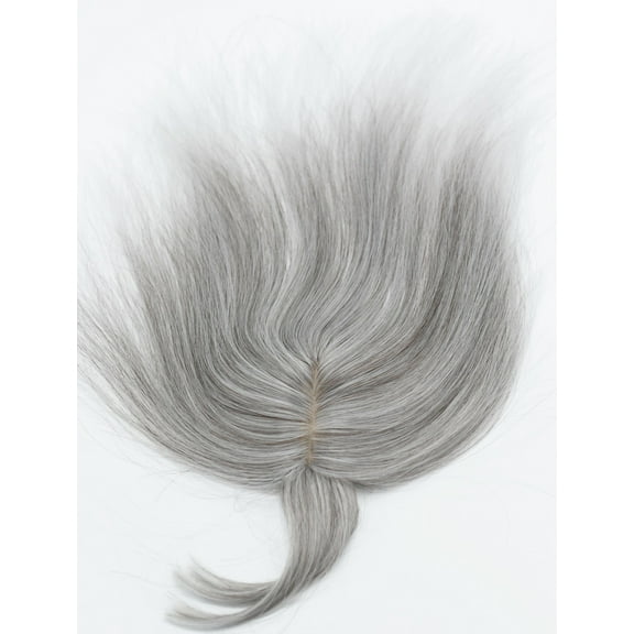 Hair Topper for Women Thinning Crown with Bangs Grey Mix Salt and Pepper Color
