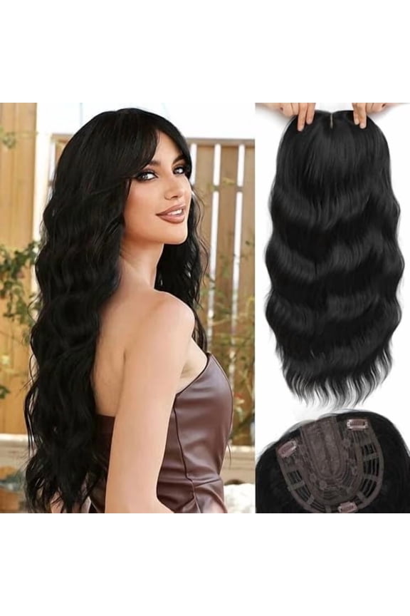 Hair Toppers for Women, 20 Inch Toppers Hair pieces for Women with Thinning Hair Big Base Curly Wavy Wiglets Cover 360? Middle Part Clip in Bangs (Black)
