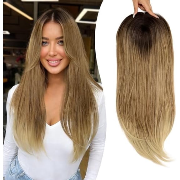 Hair Toppers for Women 24 Inch Synthetic Hair Pieces, 360? Clips In and Adjustable Bandage Layered Toppers, Toppers Hair Pieces Add Volume for Thinning Hair and Daily Use (Ombre Blonde)