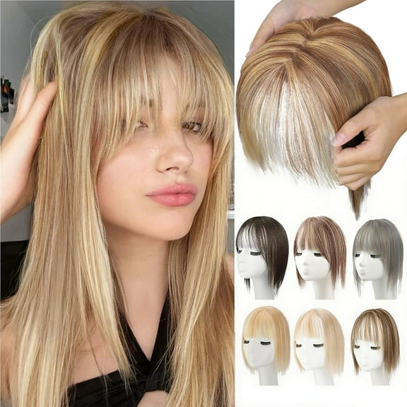 Hair Toppers for Women Real Human Hair, 3D Cover Clip in Bangs Realistic Scalp Line Human Hair Toppers for Women, Women's Natural Wig The Latest Wig Of Short Wig With Bangs Wig With Temples