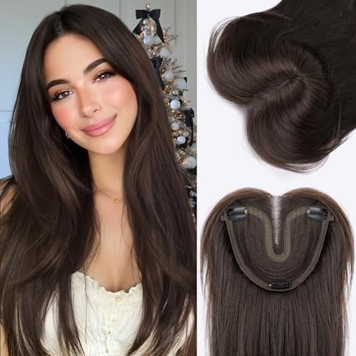 Hair Toppers for Women with Thinning Hair, 24 Inch Synthetic Clip in Topper Hair Extensions with Adjustable Band, Layered Wiglet Adds Volume and  Coverage (Dark Brown)