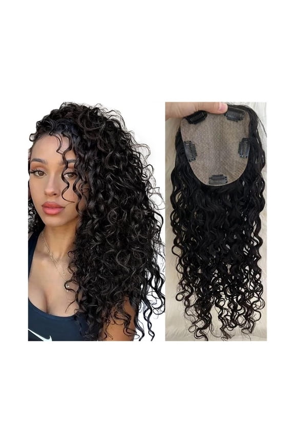 Hair Toppers for Women 8-22" Long Wavy Curly Hair Topper 150% Density Natural Black European Virgin Hair 15x16CM Silk Base Clip In Human Hair Pieces