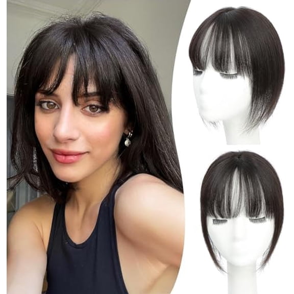 Hair Toppers for Women Real Human Hair,360? Cover Topper with Bangs for Thinning Crown 10 Inch Clip in Bangs for Daily Use