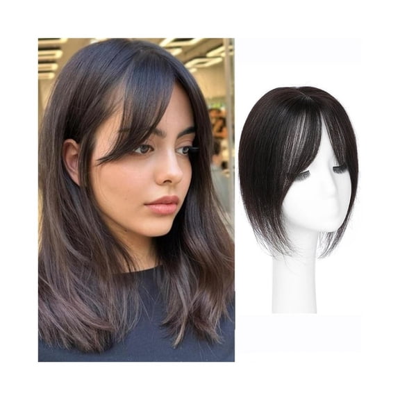 Hair Toppers for Women Real Human Hair with Bangs 10x12 CM Breathable Silk Base Straight Hair Pieces Clip in Brazilian Hair Toppers with Bangs