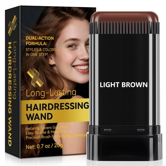 Hair Touch-Up Wand for Gray Roots, Dual-Action Hair Styling & Color Wand, Precision Brush Temporary Gray Hair Cover, Waterproof Formula, Light Brown, 20g