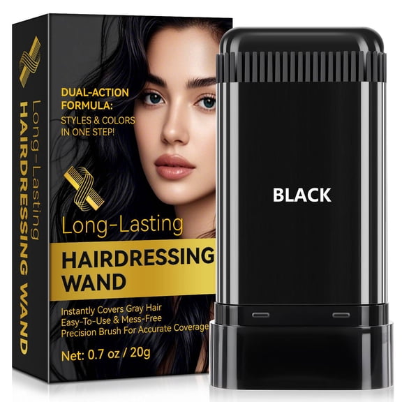 Hair Touch-Up Wand for Gray Roots, Dual-Action Hair Styling & Color Wand, Precision Brush Temporary Gray Hair Cover, Waterproof Formula, Black, 20g