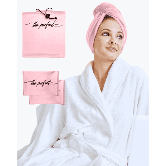 Hair Towel and Curl Scrunching Towel Set for Curly Hair Women and Girls - Wet Plopping SOTC & Micro-Plop - 1 Large Hair Wrap Towel Turban + 2 Small Towels - The Perfect Haircare (Pink)