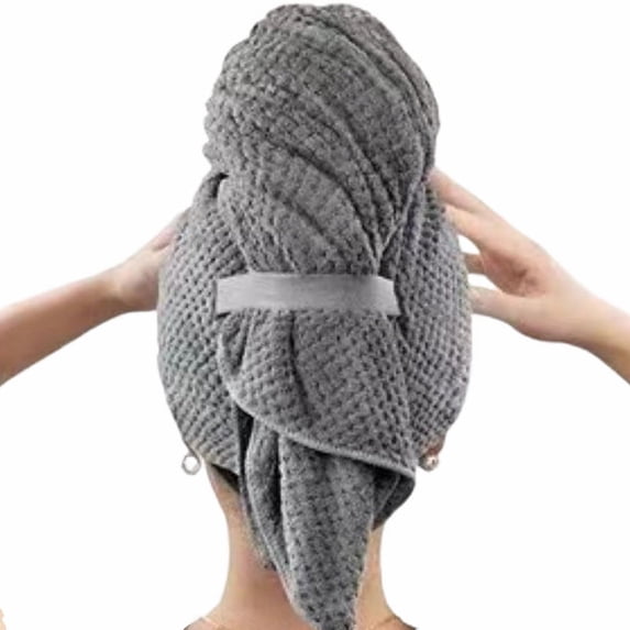 Hair Towel Hat Absorbing Large Wrap with Elastic Strap Fast Drying Anti Frizz Solid Color Towel Wrap, Bath Towel
