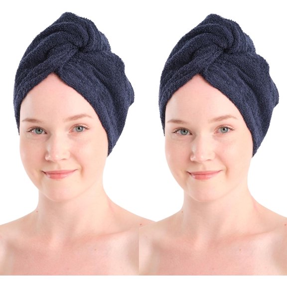 Hair Towel Wrap for Women 2 Pack  100% Turkish Cotton Turban Wet Quick Dry Soft & Gentle Head Cap and Absorbent - 10x26 inch