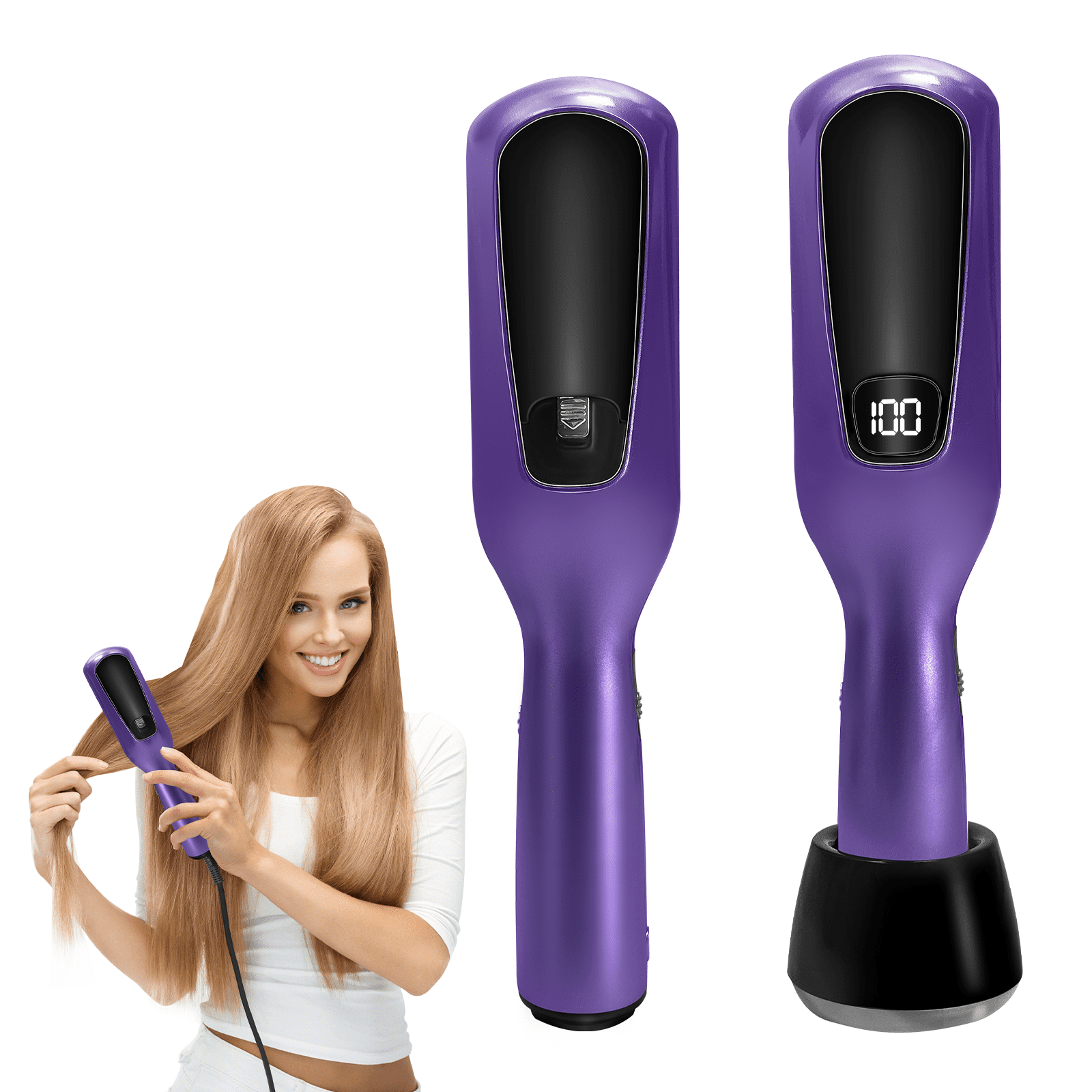 Hair Trimmer Automatic Home Care Clipper 2-in-1 for Dry Damaged Splitting Broken Brittle Straight Curly Frizzy Beauty Styling - Purple