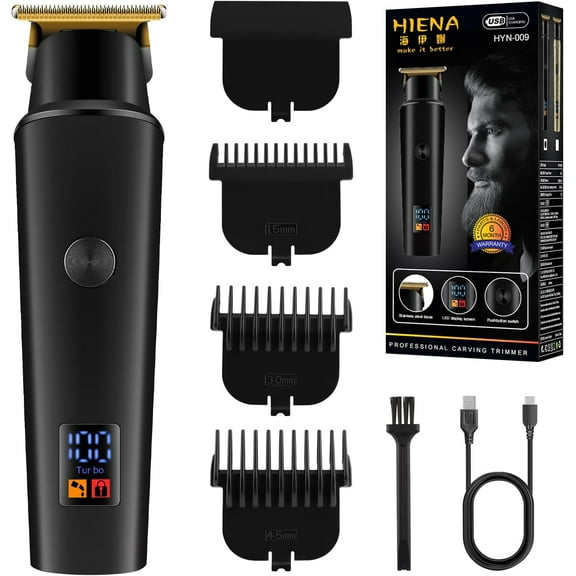 Hair Trimmers for Men, Cordless Professional Electric Beard Trimmer with LCD Display, Facial T-Blade Trimmer and Grooming Tool, Gifts for Men(Black)