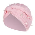 thumbnail image 1 of Hair Turban! Yigetop Women Pearl Beading india Hat Muslim Ruffle Cancer Chemo Beanie Turban Wrap Cap Turbans for Women Pink One Size, 1 of 2