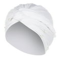 thumbnail image 1 of Hair Turban! Yigetop Women Pearl Beading india Hat Muslim Ruffle Cancer Chemo Beanie Turban Wrap Cap Turbans for Women White One Size, 1 of 2