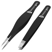 Tweezers Set - Tweezer Guru Stainless Steel Slant Tip and Pointed Eyebrow Tweezer Set - Great Precision for Facial Hair, Ingrown Hair, Splinter and Blackhead Remover Black