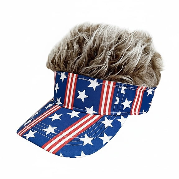 Hair Visor Sun Hats with Hair, Novelty Funny Spiked Adjustable Baseball Wig Caps for Men Women, Patriotic Visor Hat with Spiked Hair for Outdoor Sports, Beach, Party, Dad Hat