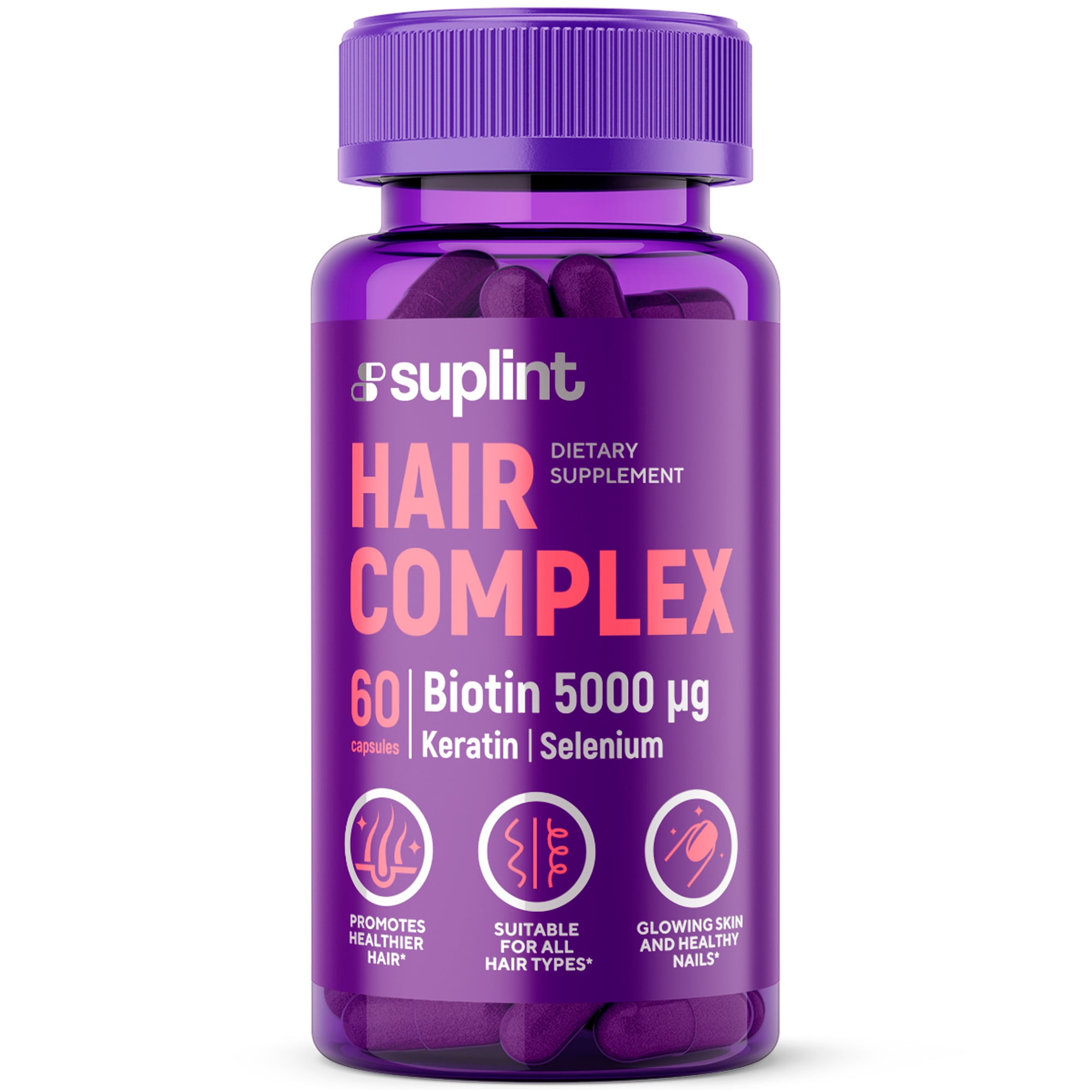 Hair Vitamin Supplement | Hair Growth & Strength Support Complex with Vitamin A, C, D, E, B12, Biotin & More | Hair, Skin & Nail Beauty Vitamin | Hair Support Supplement Women & Men | 60 Capsules