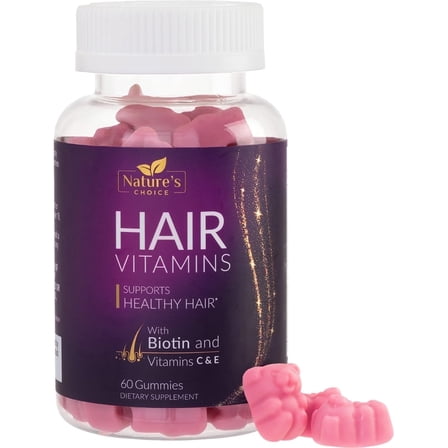Hair Vitamins Gummies with Biotin 5000 mcg Vitamin E & C Support Hair Growth Gummy, Premium Vegetarian Non-GMO, for Stronger, Beautiful Hair, Skin & Nails, Biotin Gummies Supplement - 60 Gummy Bears