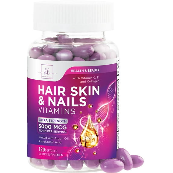 Hair Vitamins for Women for Hair Growth - Argan-Infused Supplement with Collagen, Biotin and Hyaluronic Acid - Supports Faster Hair Growth, Skin & Nails Beauty Vitamins, Bottled in USA - 120 Softgels