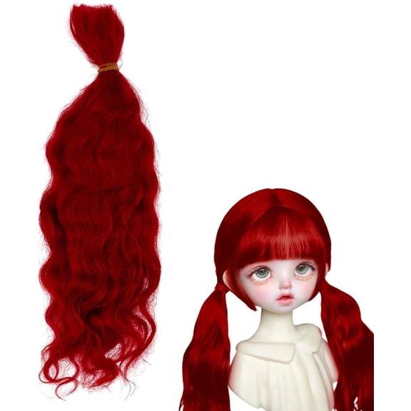 Hair Wig Red Mohair Hairs Wefts Soft Curly Hair Figurine Wigs Hair Wig Extensions for DIY Dolls Puppets Making Replacement Craft Materials Supplies 8.6 Inch Long