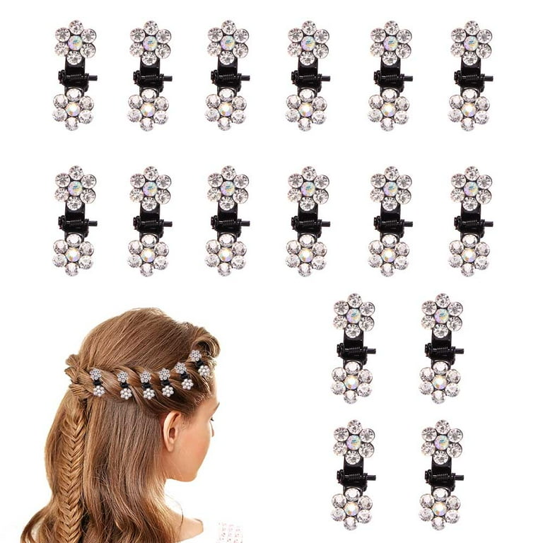 Hair clips, 16PCS mini flower rhinestone hair clip, shiny