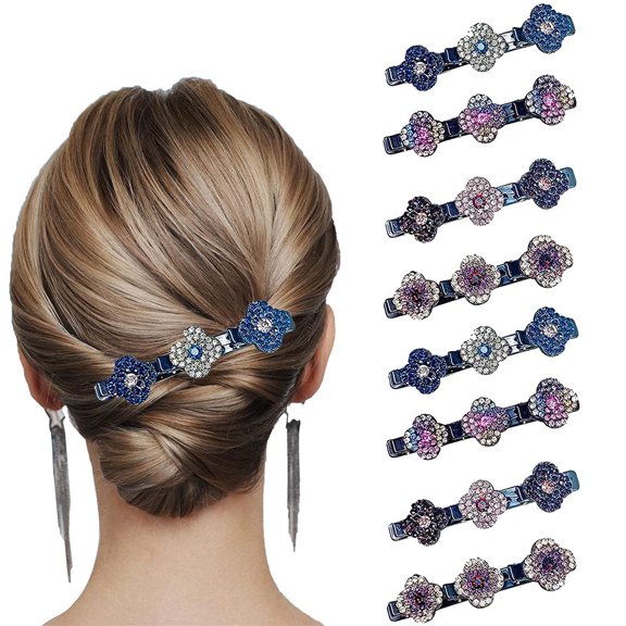 Hair clips for styling sectioning, Sparkling Crystal Stone Braided Hair Clips, 8PCS Four-Leaf Clover Chopped Hairpin Duckbill Clip, Clover Rhinestone Hair Bands