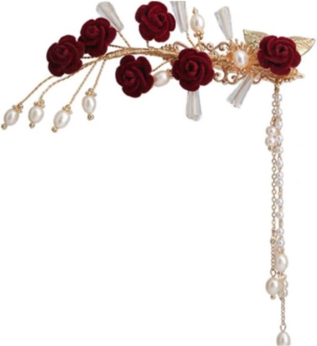 Hair jewelry, Hair Comb Wedding Bridal Hair Accessories Vintage Camellia Hair Side Comb Chinese Style Hair Clip Comb with Tassel Women Hair Accessories Hair Fork Hair Side Combs